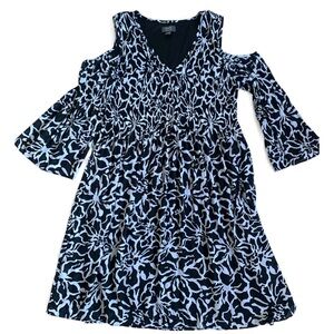 Ninety Black and White Patterned Cold Shoulder Dress